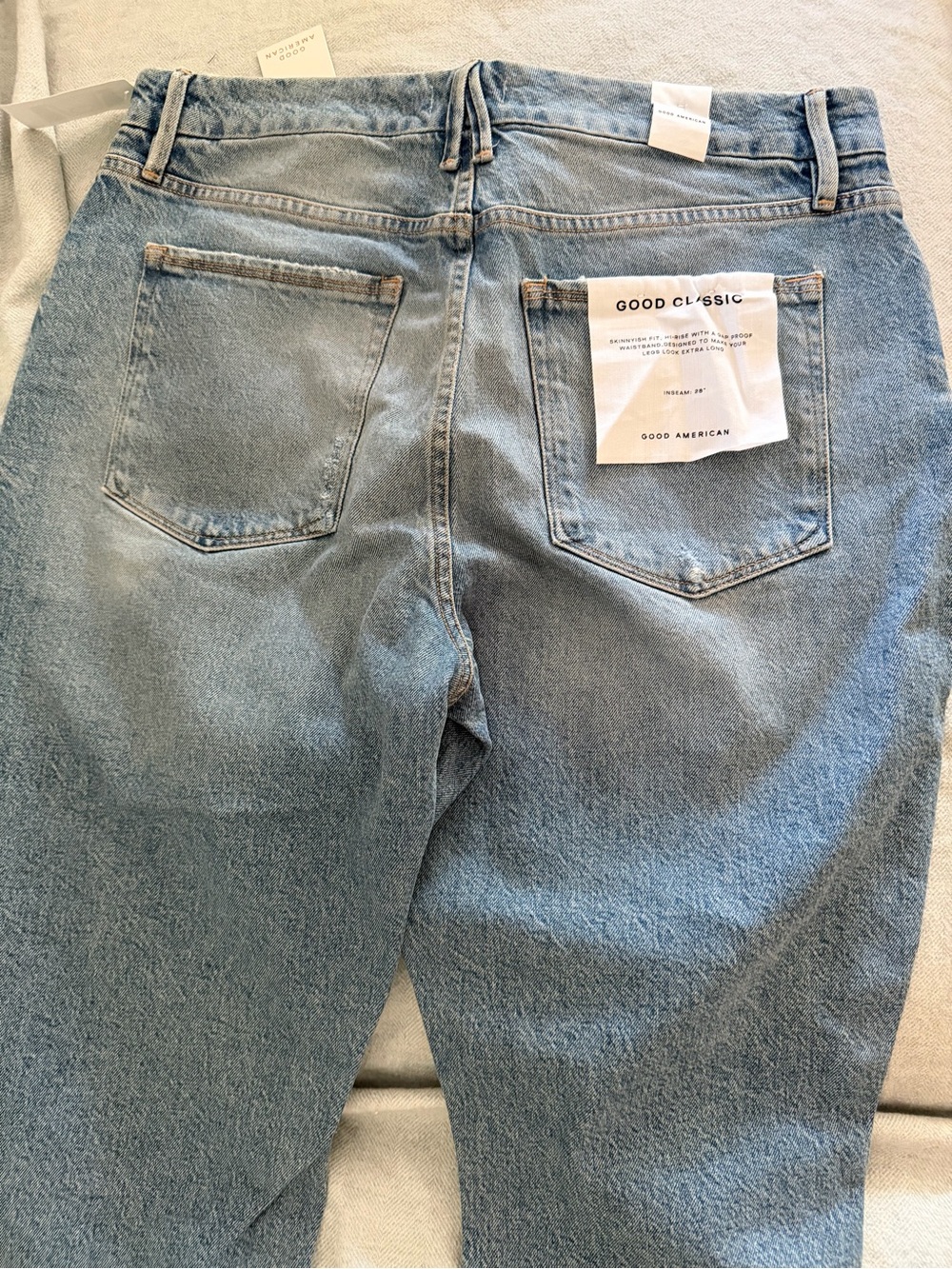 Good American Good Classic Skinny Jeans Womens 12 31 Light Wash Distressed NWT - Picture 7 of 9